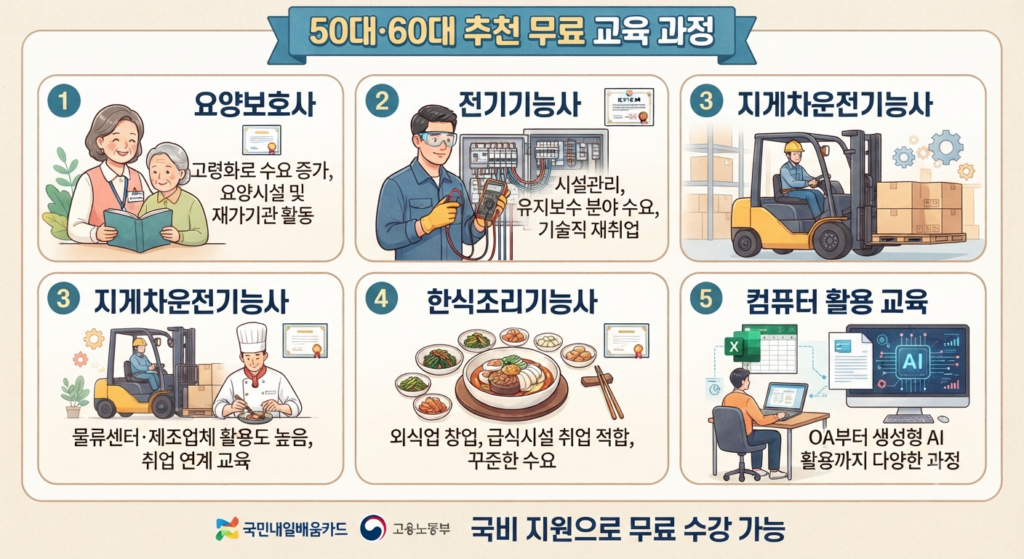 국민내일배움카드 활용법 7가지! 50대·60대 무료 교육과 자격증 추천